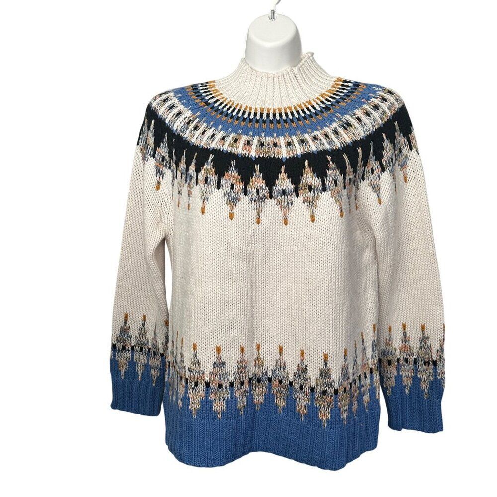 Cocobleu Fair Isle Cozy Knit Mock Turtleneck Pullover Sweater Size M
